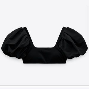 Zara black puff sleeve bikini top